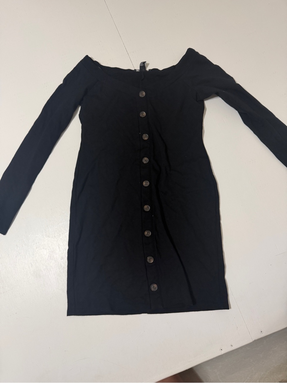 Forever 21 Black Off-Shoulder Button-Front Long Sleeve Dress
